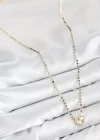 Pirinç Zirkon Taşlı Yonca Model Ezme Zincir Gold Renk Kadın Kolye