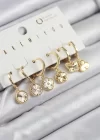 Pirinç Zirkon Taşlı Yonca Model Gold Renk 6lı Küpe Set