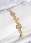 Pirinç Zirkon Taşlı Yonca Model Gold Renk Kadın Bileklik