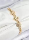 Pirinç Zirkon Taşlı Yonca Model Gold Renk Kadın Bileklik