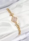 Pirinç Zirkon Taşlı Yonca Model Gold Renk Kadın Bileklik
