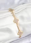 Pirinç Zirkon Taşlı Yonca Model Gold Renk Kadın Bileklik