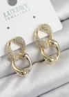 Pirinç Zirkon Taşlı Zincir Model Gold Renk Kadın Küpe