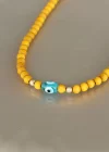 Sarı Renk Tahta Boncuklu Kadın Kolye