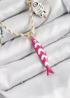 Seramik Motifli Pembe Balık Figürlü Model Krem İp Kadın Kolye