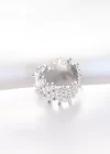 Silver Renk Tırtıklı Kalın Baget Taş Tasarım Ayarlanabilir Yüzük