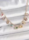 Sıralı Karışık Renk Zirkon Taşlı Gold Pirinç Kolye