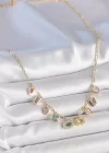 Sıralı Karışık Renk Zirkon Taşlı Gold Pirinç Kolye