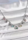 Sıralı Karışık Renk Zirkon Taşlı Gümüş Pirinç Kolye