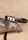 Siyah Silikon Sarı Renk Çelik Aksesuar Kuru Kafa Detaylı Erkek Bileklik