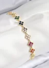 VIP Pirinç Renkli Zirkon Taşlı Yonca Model Gold Renk Kadın Bileklik