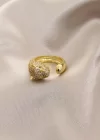 Yeni Sezon Gold Renk Taşlı Yeşil Gözlü Kaplan Yüzük