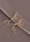 Yeşil Gözlü Yılan Tasarımlı Taşlı Kadın Küpe
