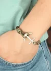 Yeşil Renk Desenli Metal Çapalı Erkek Bileklik