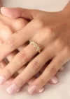 Zirkon Taşlı Gold Renk Kalp ve Kuş Figürlü Ayarlanabilir Kadın Yüzük
