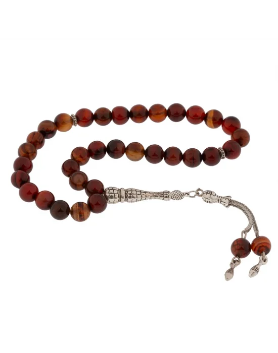 ​Doğaltaş Metal Püsküllü Akik Taşı Tesbih