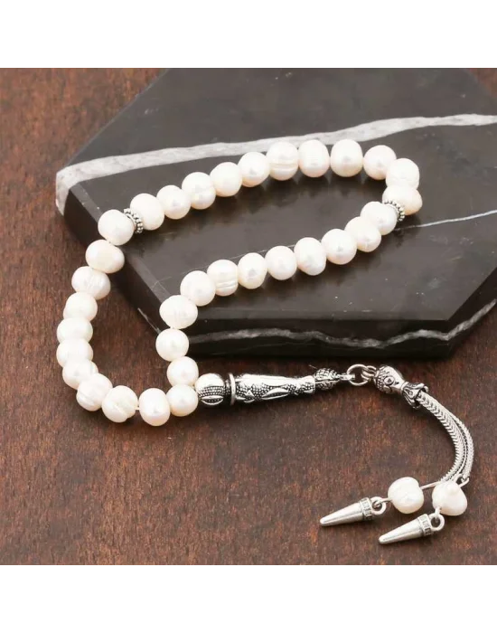 ​Doğaltaş Metal Püsküllü İnci Taşı Tesbih