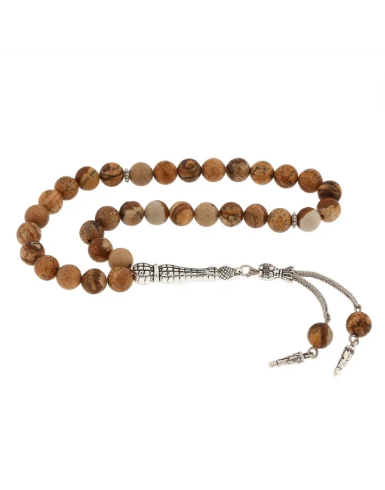 ​Doğaltaş Metal Püsküllü Jasper Taşı Tesbih