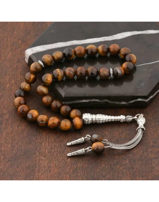 ​Doğaltaş Metal Püsküllü Kaplangözü Taşı Tesbih