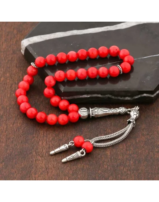 ​Doğaltaş Metal Püsküllü MercanTaşı Tesbih