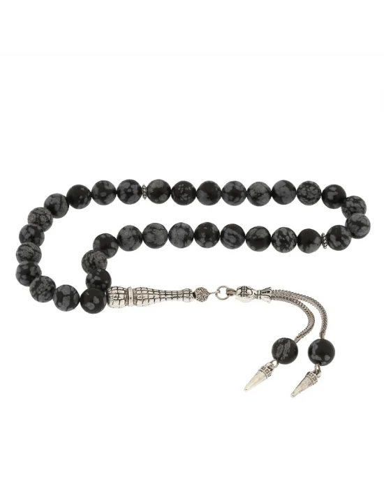 ​Doğaltaş Metal Püsküllü Obsidyen Taşı Tesbih