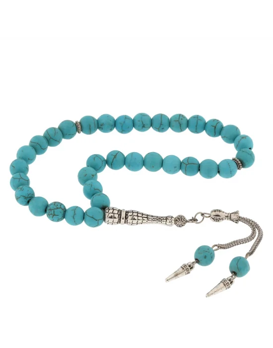 ​Doğaltaş Metal Püsküllü  Turkuaz Taşı Tesbih