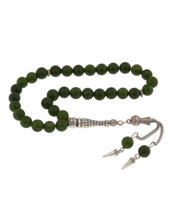​Doğaltaş Metal Püsküllü Yeşil Yeşim Taşı Tesbih