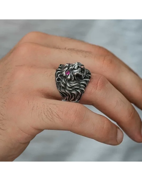 ​Gümüş Aslan Kafası Erkek Yüzük
