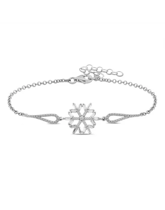 ​Gümüş Baget Taşlı Kar Tanesi Bileklik