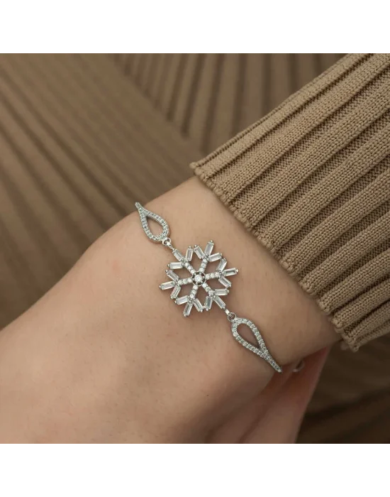​Gümüş Baget Taşlı Kar Tanesi Bileklik