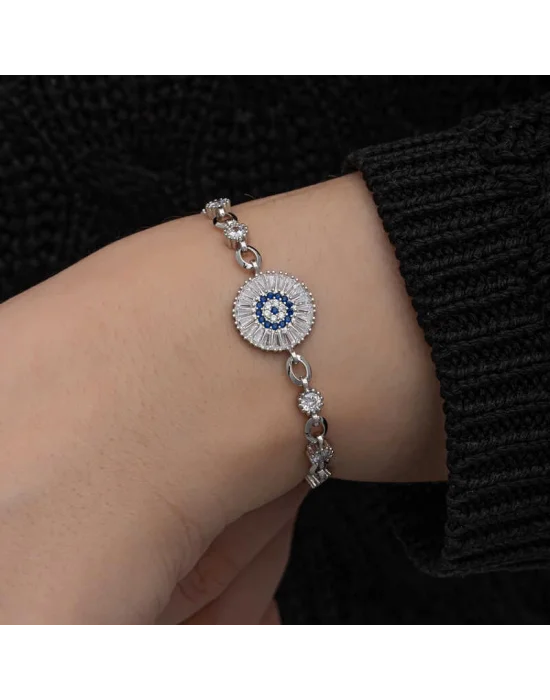 ​Gümüş Baget Taşlı Nazar Kadın Bileklik