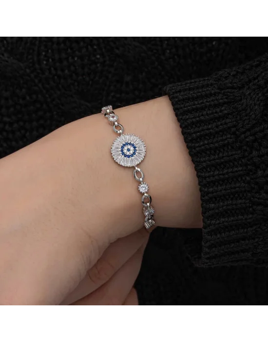 ​Gümüş Baget Taşlı Nazar Kadın Bileklik