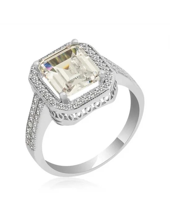 ​Gümüş Beyaz Baget Bayan Yüzük