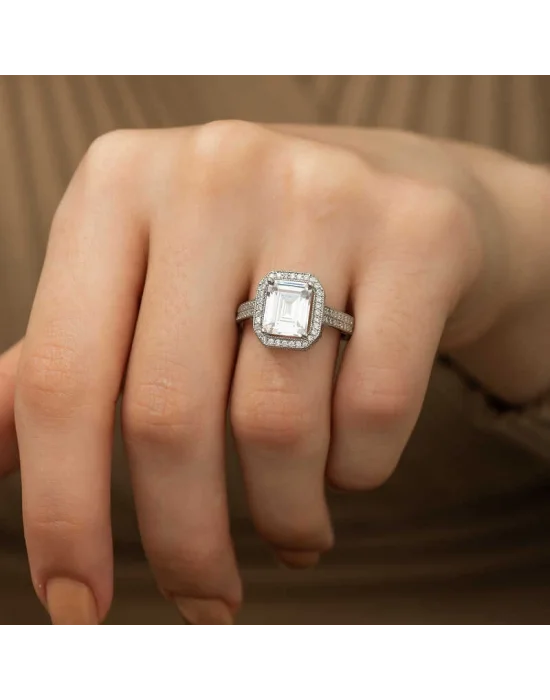 ​Gümüş Beyaz Baget Bayan Yüzük