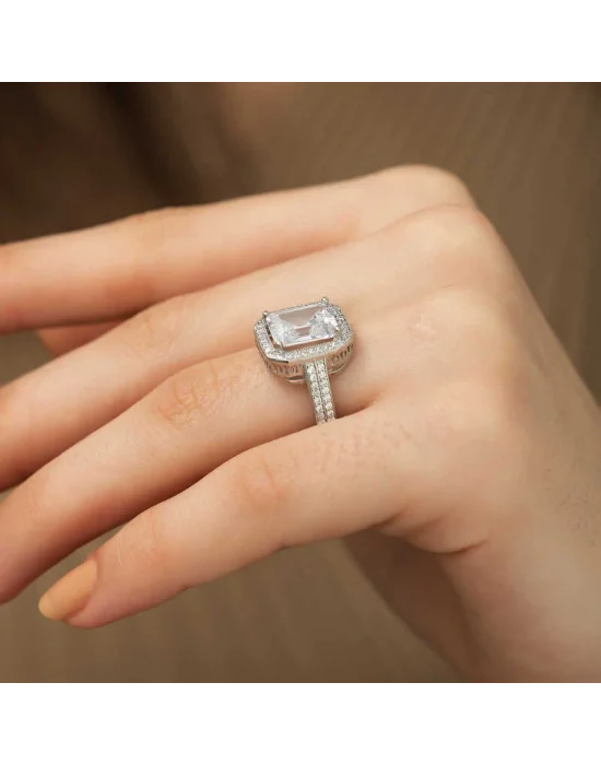 ​Gümüş Beyaz Baget Bayan Yüzük