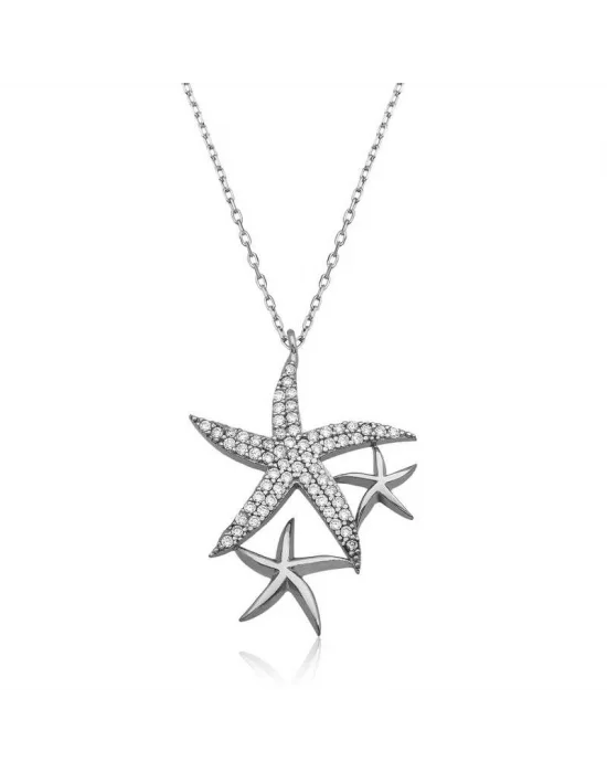 ​Gümüş Beyaz Deniz Yıldızları Bayan Kolye
