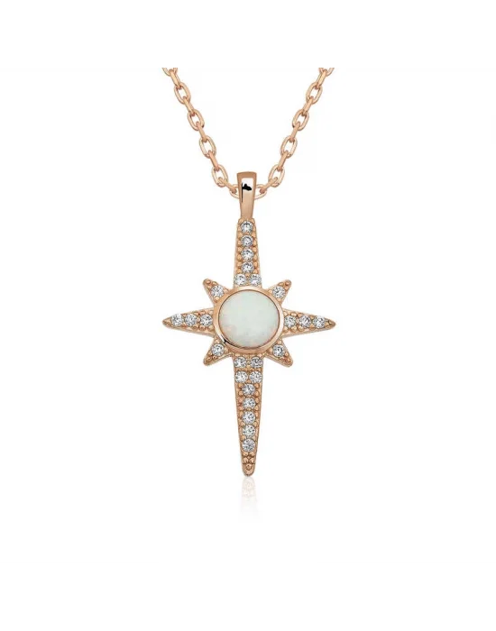 ​Gümüş Beyaz Opal Taşlı Kuzey Yıldızı Kolye