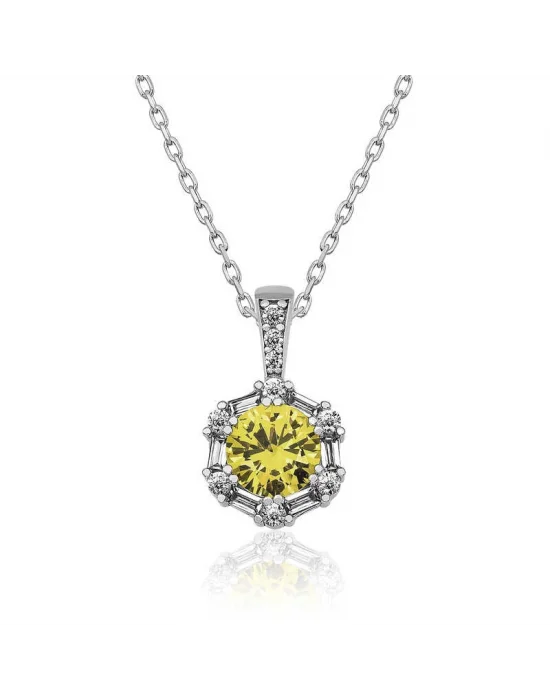 ​Gümüş Buğday Sarısı Baget Taşlı Bayan Kolye