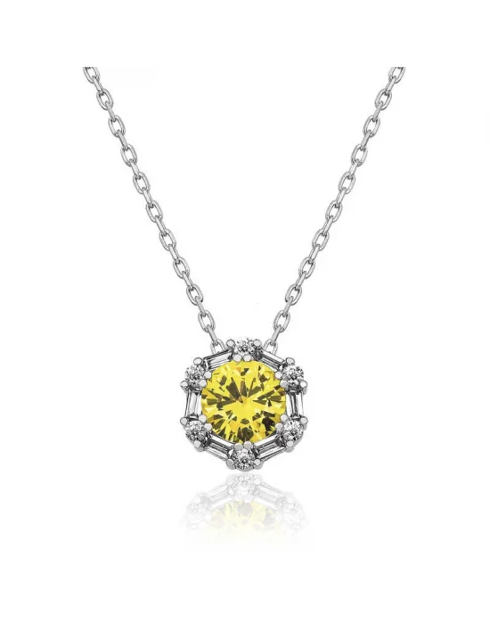 ​​Gümüş Buğday Sarısı Baget Taşlı Bayan Kolye