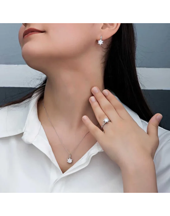 ​Gümüş Çiçek Desenli Kadın Set