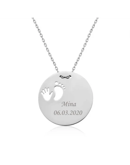 ​Gümüş El Ayak İzi Yeni Doğan Kolye