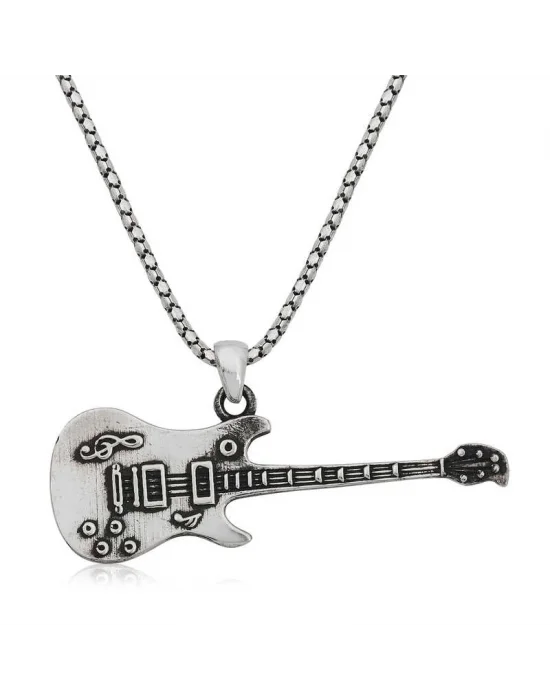 ​Gümüş Elektro Gitar Erkek Kolye