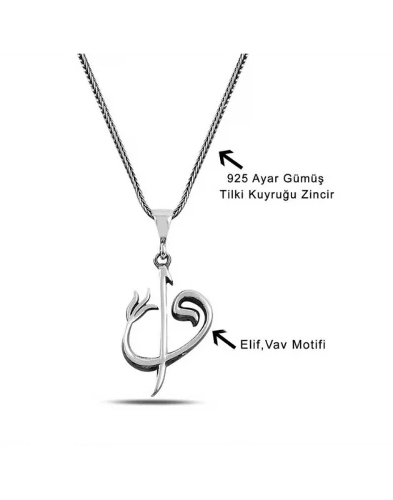 ​Gümüş Elif Vav Yazılı Kolye
