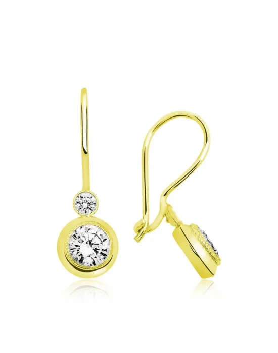 ​Gümüş Gold Sallantılı Tek Taş Küpe