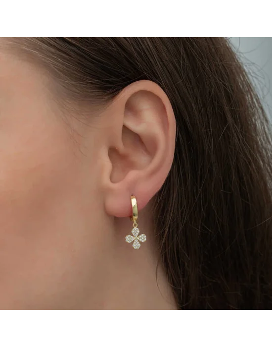 ​Gümüş Gold Sallantılı Yonca Kadın Küpe