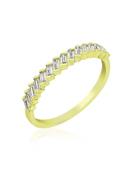 ​​Gümüş Gold Sıralı Baget Taşlı Bayan Yüzük