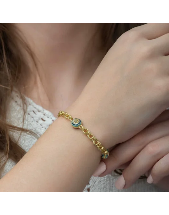 ​Gümüş Gold Sosyete Gözlü Zincir Bileklik