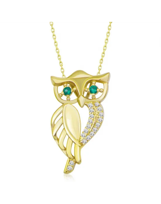 ​Gümüş Gold Yeşil Gözlü Baykuş Kadın Kolye