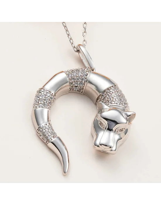 ​Gümüş Kaplan Figürlü Kadın Kolye