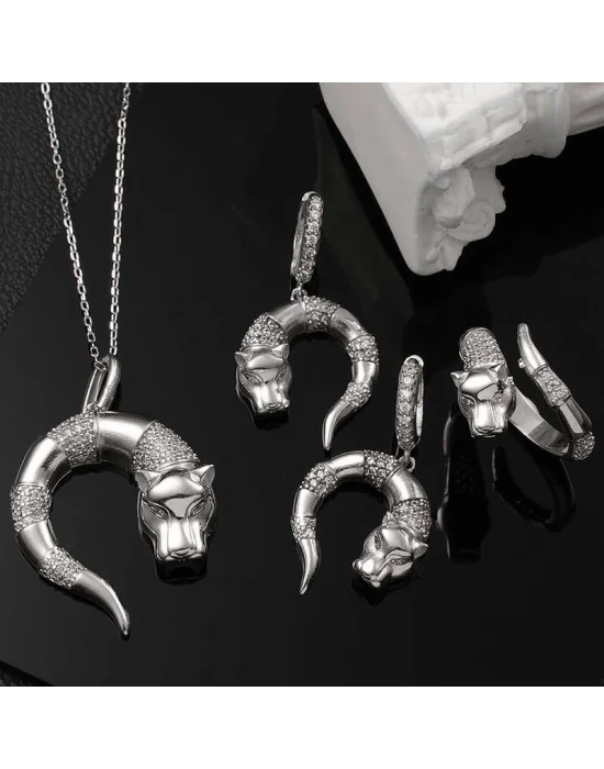 ​Gümüş Kaplan Figürlü Kadın Set